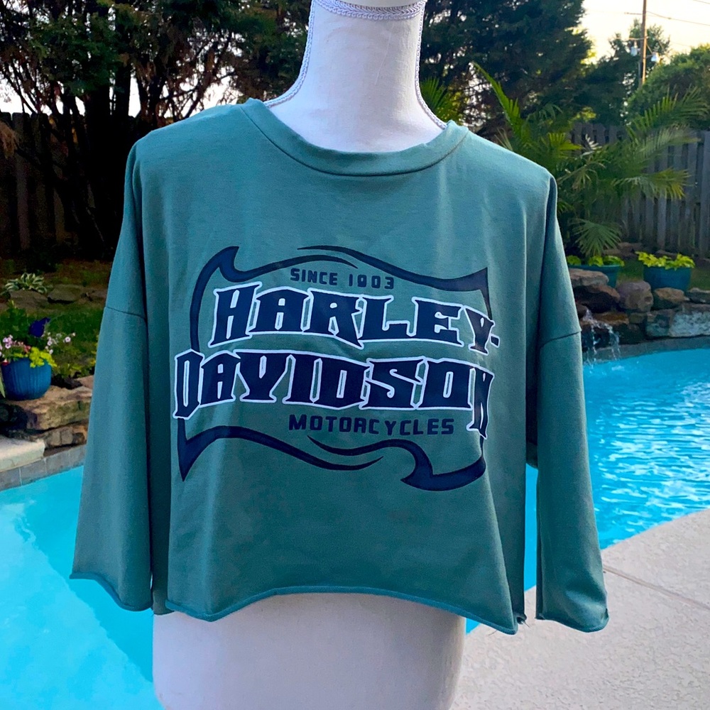 Harley Davidson Logo Lightweight Cropped Sweatshirt Green